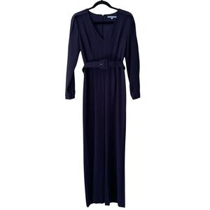 Antonio Melani Elegant Navy Blue Long Flutter Sleeve Belted Jumpsuit Women Sz 2